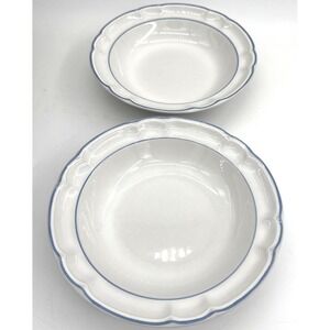 Bowls 2 Floral Expressions Japan Vintage Stoneware Blue Trim 8.25" D X 1.5" T
